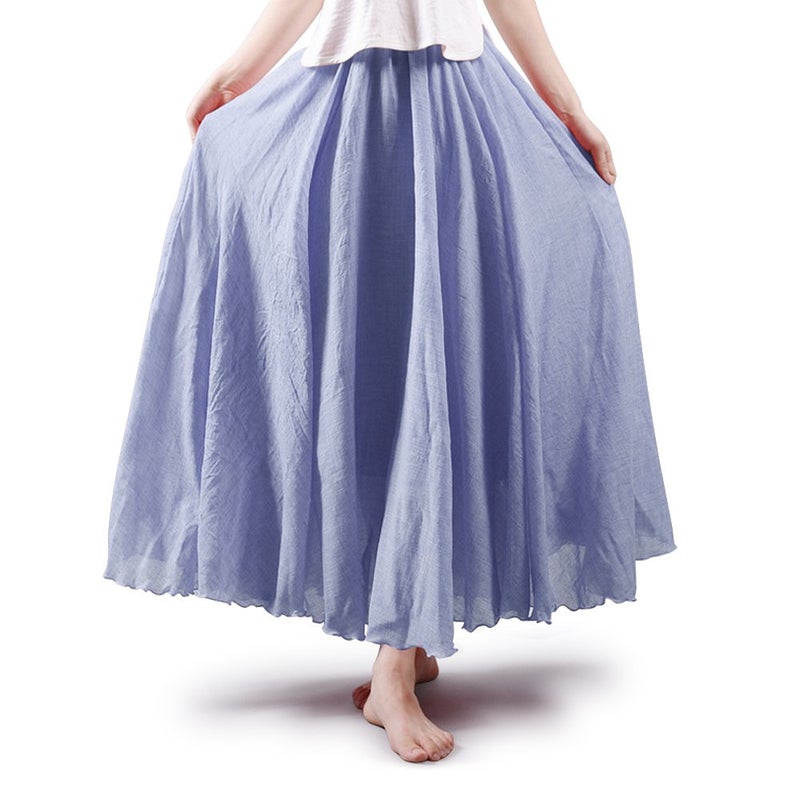 OCHENTA Women's Casual Cotton Long Maxi Skirt Flowy Boho for Summer Beach Goth Fairy Renaissance Weekend Skirts 105CM Ink blue - Image 1